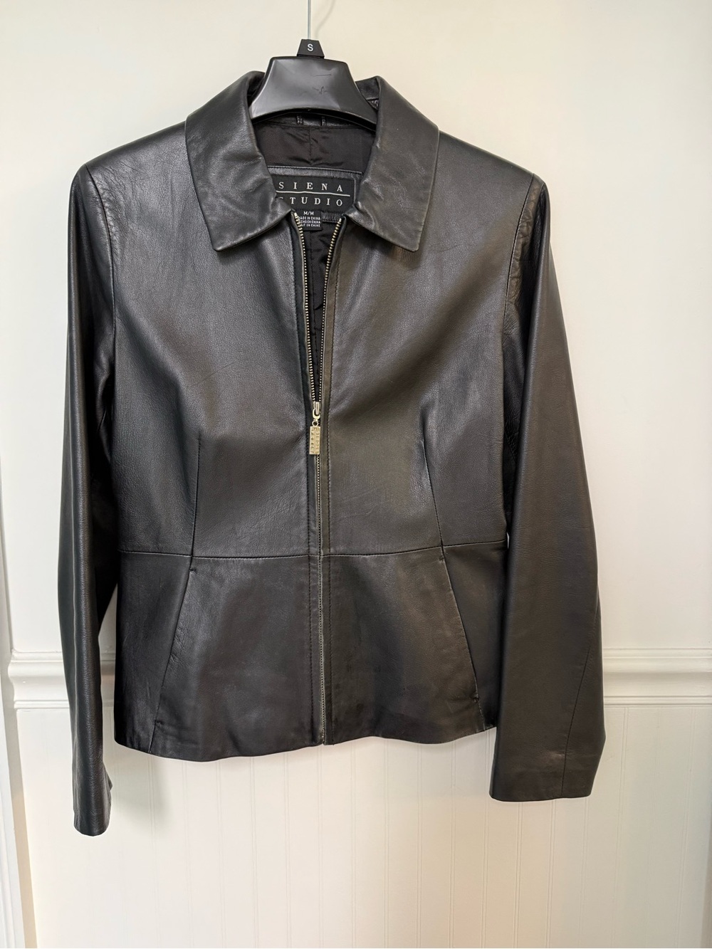 Siena Studio Black Leather Zip Jacket with Classic Collar